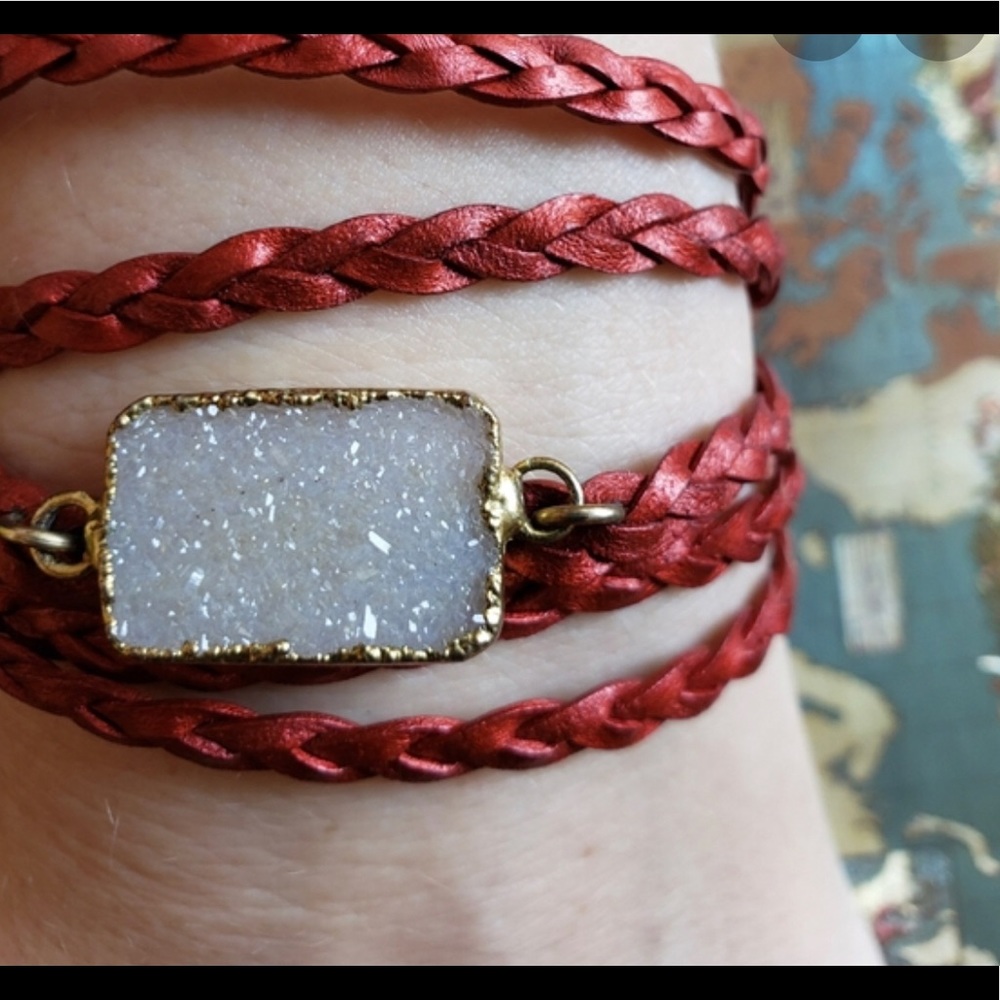 Anthropologie Red Leather Agate Wrap Bracelet